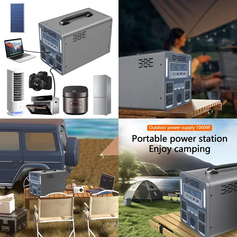 Portable Power Station 1000W Pure Sine - 1500Wのポータブル太陽光発電機、1000W、3000W、5000Wの出力に対応。家庭用および屋外用で、LiFePO4バッテリーと正弦波インバーターを搭載。