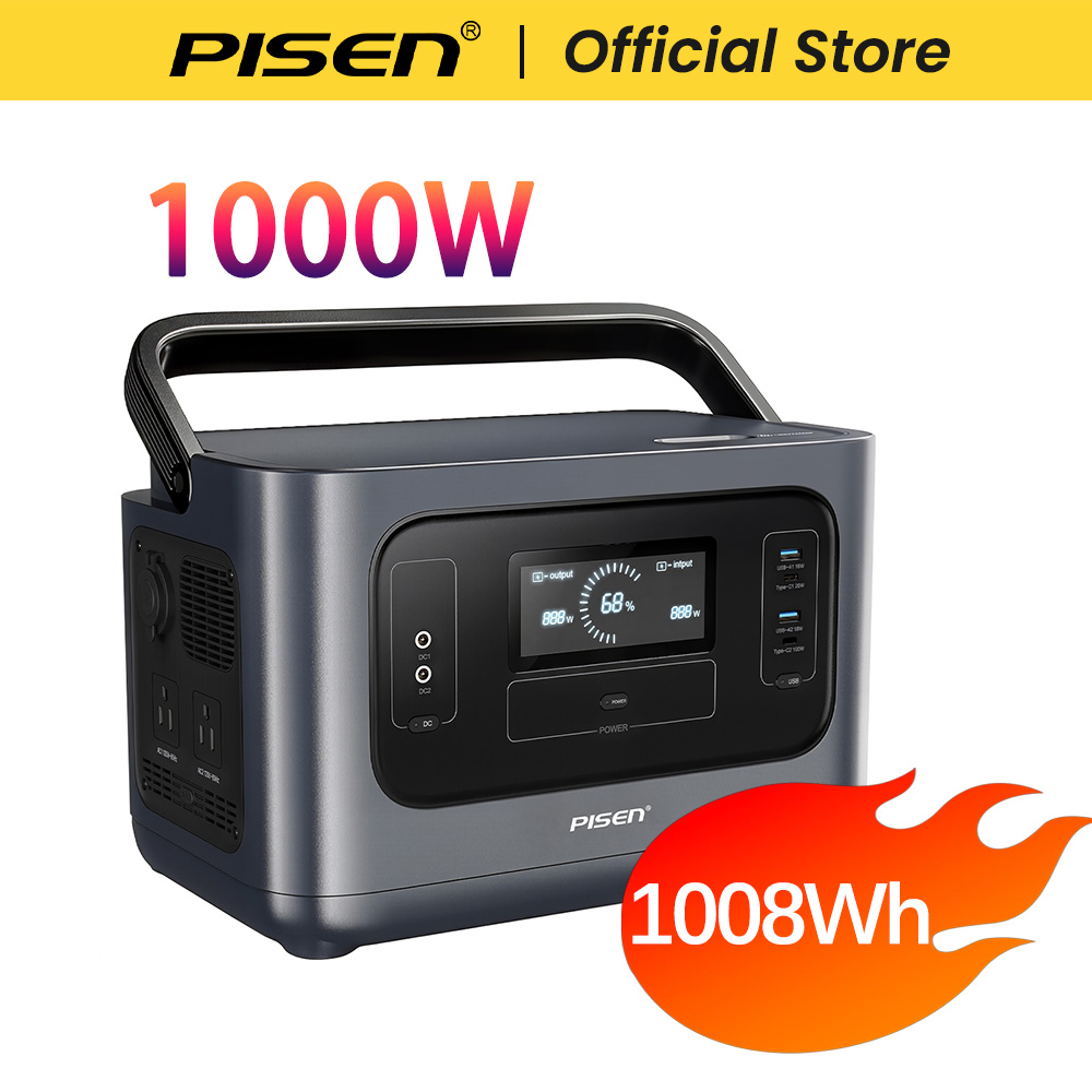 Portable Power Station 1000W Pure Sine - PISEN 1000W（ピーク時2000W）ソーラー発電機 1008Wh LiFePO4バッテリー ポータブル電源、静音UPS 家庭用バックアップ、ハリケーン緊急時、アウトドアキャンプ＆RV用