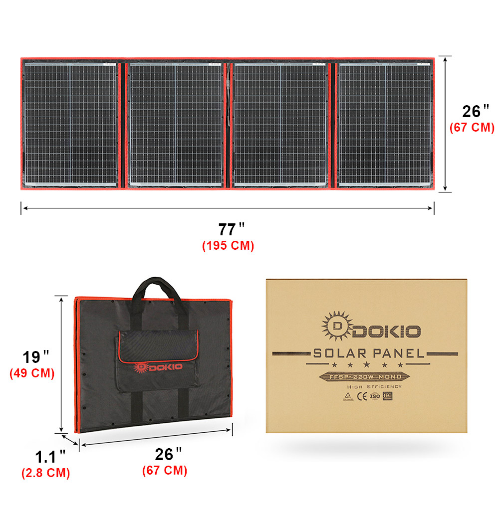 Solar Panel 200W Portable Foldable - ドキオブランド フレキシブル折りたたみ式200Wモノソーラーパネル 高出力ポータブルソーラーブランケット RV・ボート・旅行用ソーラーパネル 200W