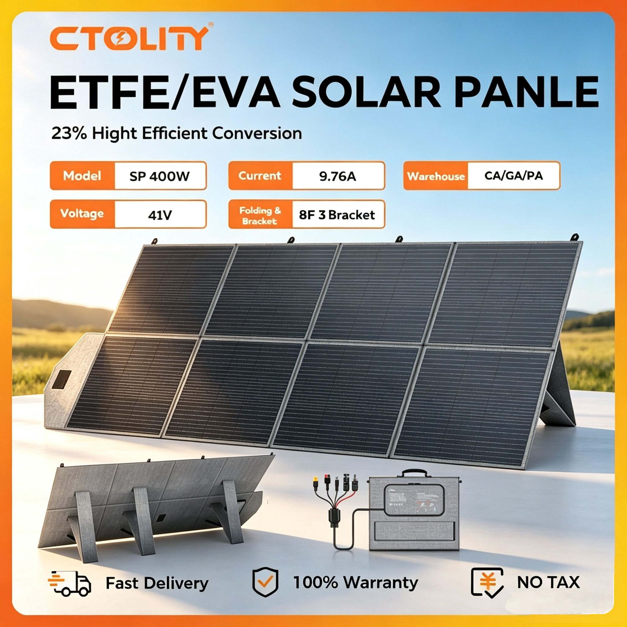 Solar Generator Kit 400W Complete - CTOLITY 400W ソーラーパネル ポータブルソーラーキット 41V ETFE製
