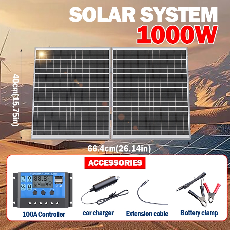 Portable Power Station 1000W - 1000W ソーラーパネル 折りたたみ式設計 12V 出力 高効率