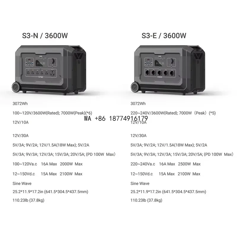 Solar Generator 3000W - wmwmnu 3KW リチウム鉄リン酸バッテリー搭載、ポータブル電源、UPS、急速充電機能付き発電機、3000W、3600W、ソーラー対応。