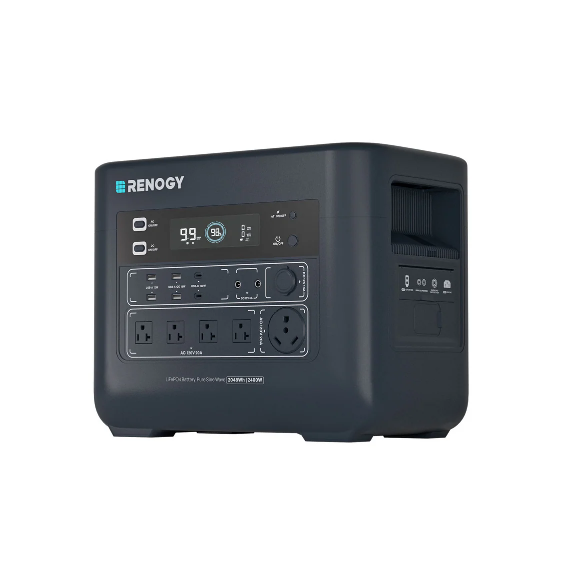 Power Station With 30A Rv Outlet - Renogy PowerStation 2000 ポータブル電源、2048Wh LiFePO4 ソーラー発電機、2400W/3600W
