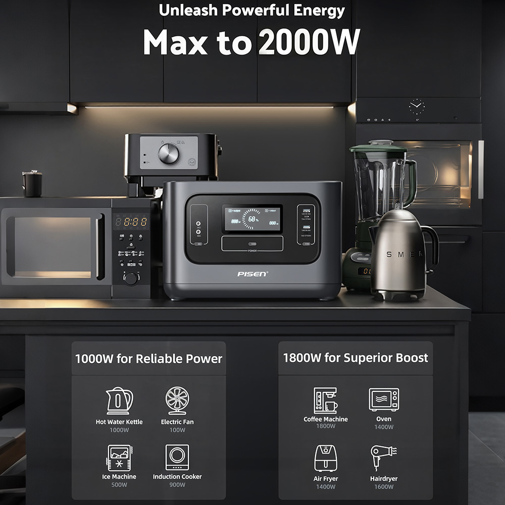 PISEN 1000W（ピーク時2000W）ソーラー発電機  - Portable Power Station 1000W Pure Sine のレビューと価格