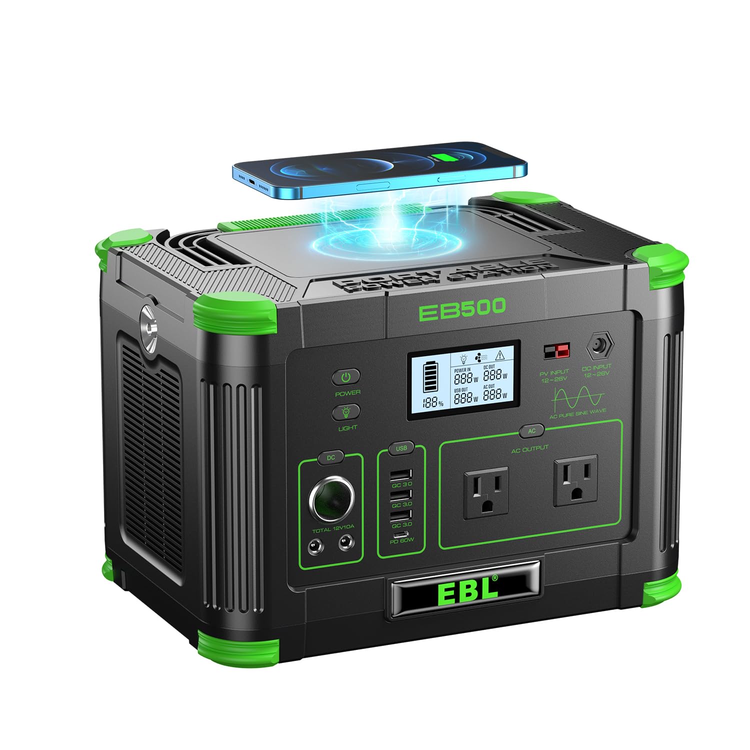 ポータブル電源 500W（最大出力1000W）、ソーラー発電 - Portable Power Station 1000W Pure Sine のレビューと価格