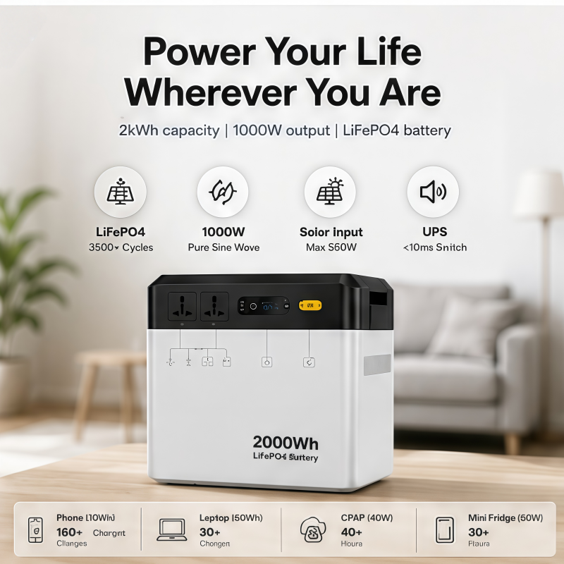 1000Wポータブル電源 2000Wh LiFePO4 ソー - Portable Power Station 1000W Pure Sine のレビューと価格