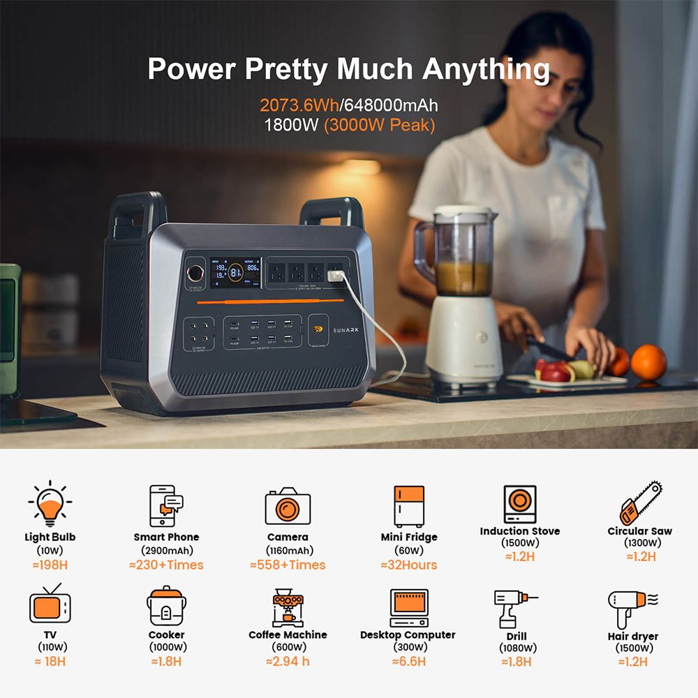 サンアークAC出力110Vポータブルソーラー発電機2Kwh  - Portable Power Station 2000W Lifepo4 のレビューと価格