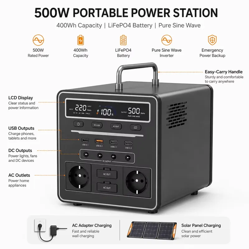 2026年新型、高品質、500Wポータブル電源ソーラー発電機 - Portable Power Station 500W のレビューと価格