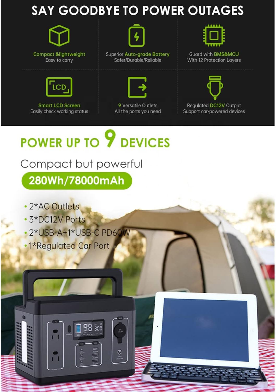 ポータブル500W電源ステーション、560Whリチウムイオン - Portable Power Station 500W のレビューと価格