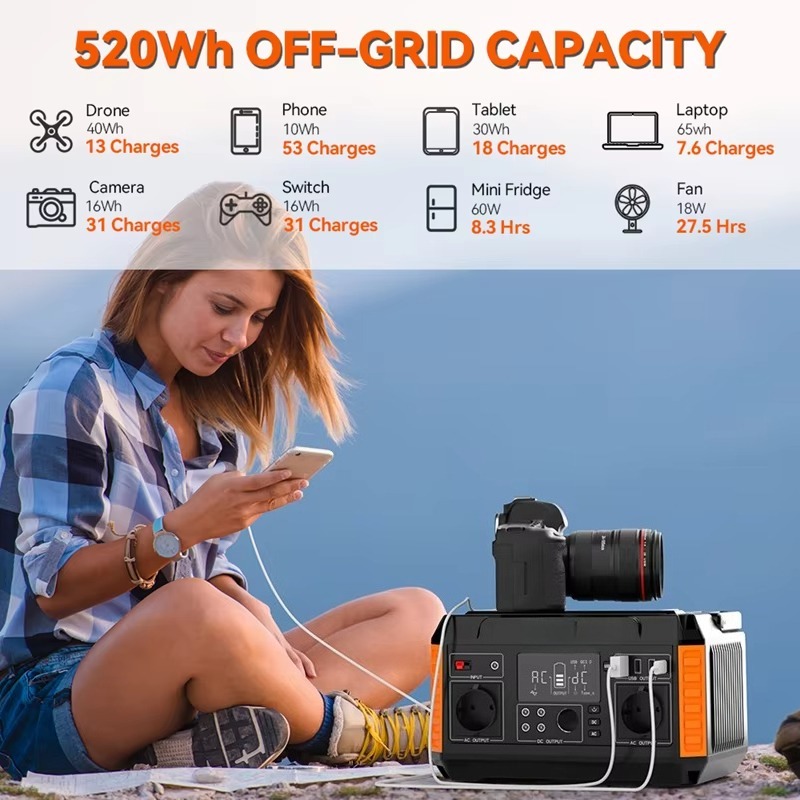 AC 500W 無停電電源装置 ソーラーパネル駆動バッテリー - Portable Power Station 500W のレビューと価格