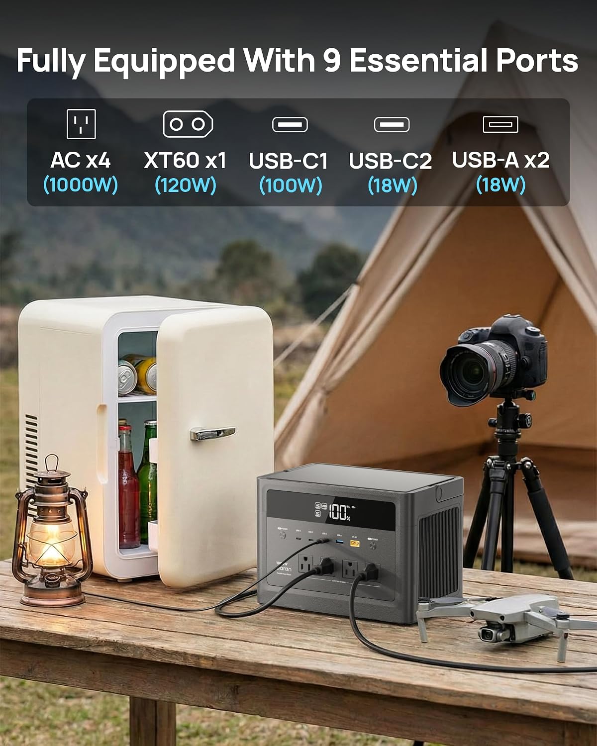 ポータブル電源 1000W、576Wh ソーラー発電機 PD - Portable Power Station 1000W Pure Sine のレビューと価格