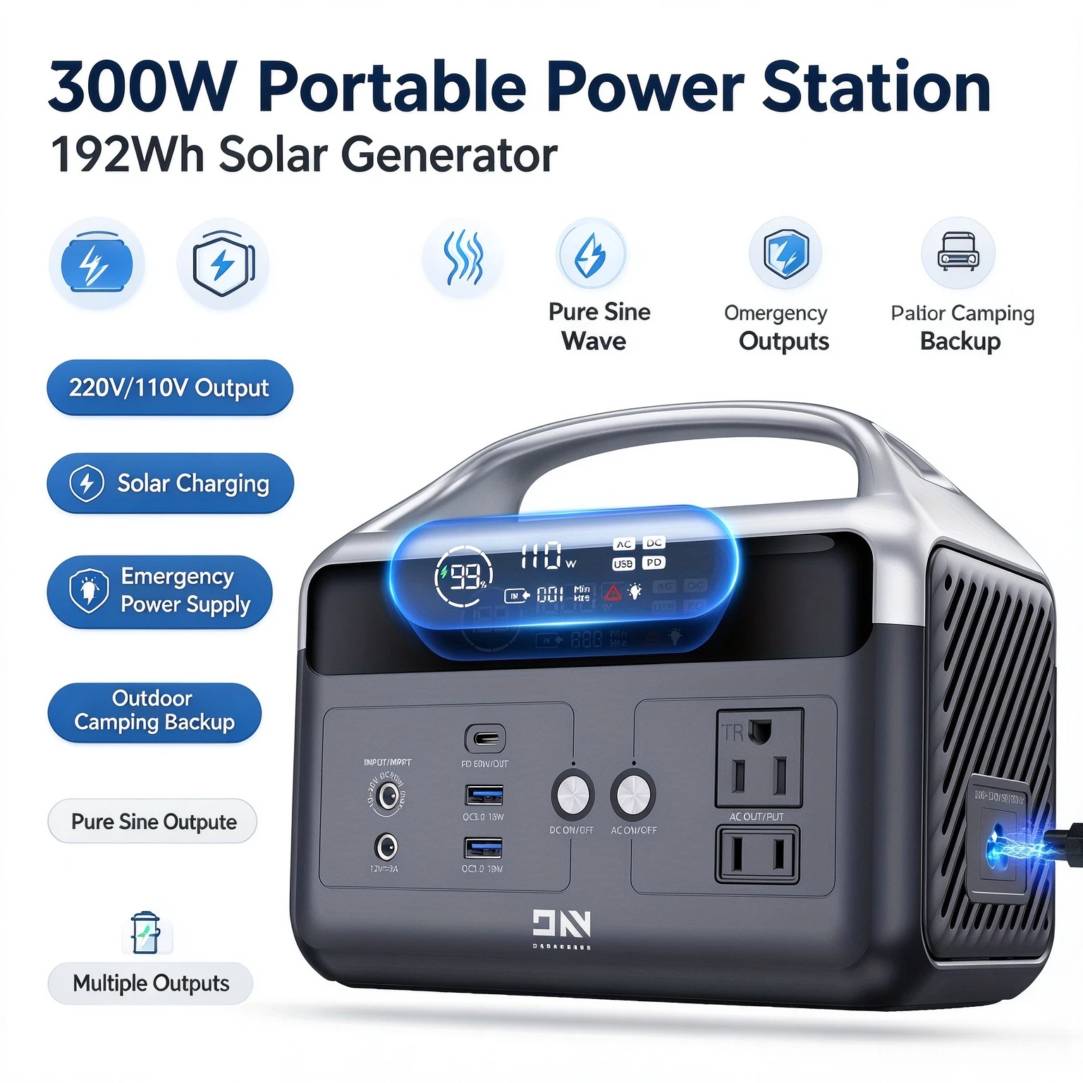 300Wのポータブル電源。192Whの容量、110V/220 - Portable Power Station 300W Camping のレビューと価格